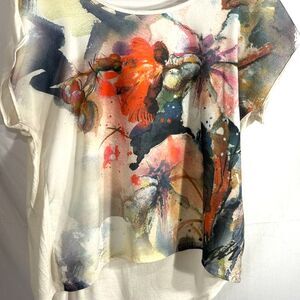 a.n.a Multicolor Abstract Print Short Sleeve Top Sz L